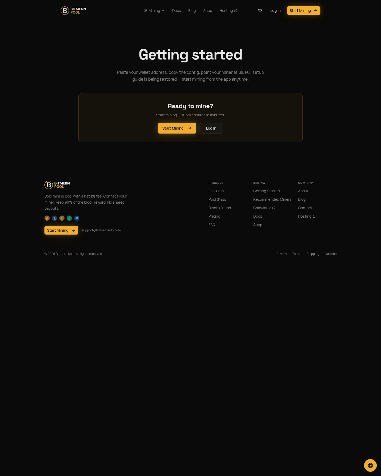 Getting started - create an account and use Start Mining to open the app